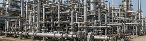 Completed industrial process piping network at a chemical plant