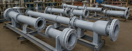 Fabricated piping spools with flanges and supports by Almadina Electrical Contractors